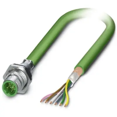 Sensor actuator cable, M12-cable plug, straight to open end, 5 pole, 0.5 m, PUR, green, 4 A, 1534504 - 1