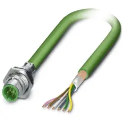 Sensor actuator cable, M12-cable plug, straight to open end, 5 pole, 0.5 m, PUR, green, 4 A, 1534504