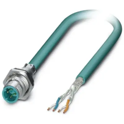 Sensor actuator cable, M12-cable plug, straight to open end, 4 pole, 1 m, turquoise, 4 A, 1551574 - 1