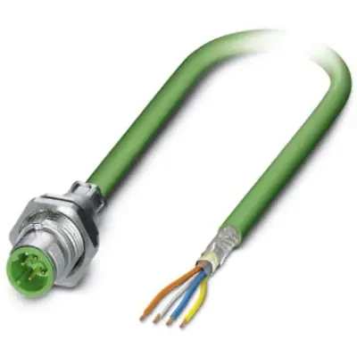 Sensor actuator cable, M12-cable plug, straight to open end, 4 pole, 1 m, PVC, green, 4 A, 1552353 - 1