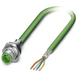 Sensor actuator cable, M12-cable plug, straight to open end, 4 pole, 1 m, PVC, green, 4 A, 1552353