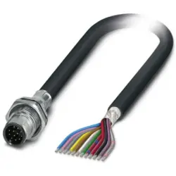 Sensor actuator cable, M12-cable plug, straight to open end, 12 pole, 2 m, PVC, black, 1.5 A, 1442230