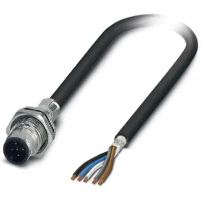 Sensor actuator cable, M12-cable plug, straight to open end, 5 pole, 2 m, PUR, black, 4 A, 1419412 - 1
