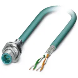 Sensor actuator cable, M12-cable plug, straight to open end, 4 pole, 0.5 m, PUR, turquoise, 4 A, 1437724