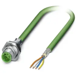 Sensor actuator cable, M12-cable plug, straight to open end, 4 pole, 5 m, PVC, green, 4 A, 1437834