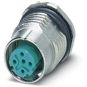 Panel socket, M12, 4 pole, solder pins, screw locking, straight, 1456527 - 1