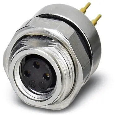 Panel socket, M8, 3 pole, solder pins, screw locking, straight, 1694363 - 1