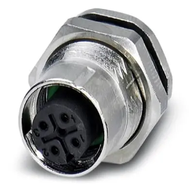 Panel socket, M12, 4 pole, solder pins, screw locking, straight, 1419755 - 1
