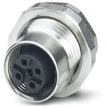 Panel socket, M12, 5 pole, solder pins, screw locking, straight, 1554733 - 1
