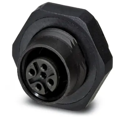 Panel socket, M12, 5 pole, solder connection, screw locking, straight, 1436314 - 1