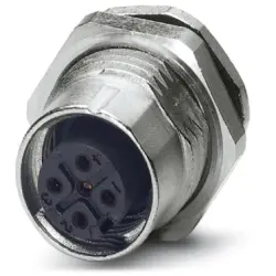 Panel socket, M12, 5 pole, solder pins, screw locking, straight, 1441778