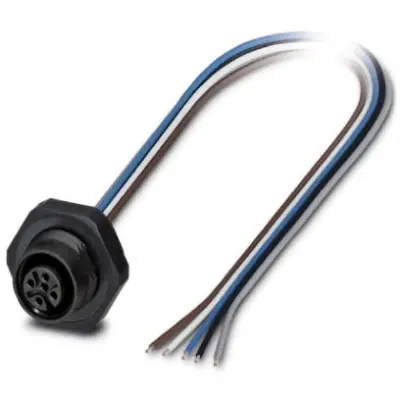 Panel socket, M12, 5 pole, strand connection, straight, 1436356 - 1