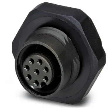 Panel socket, M12, 8 pole, solder connection, screw locking, straight, 1436327 - 1