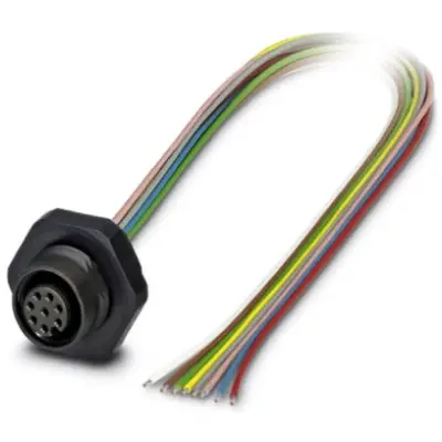 Panel socket, M12, 8 pole, strand connection, straight, 1436369 - 1