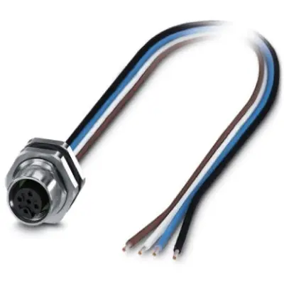 Panel socket, M12, 5 pole, strand connection, straight, 1411587 - 1