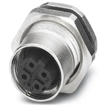 Panel socket, M12, 4 pole, solder pins, screw locking, straight, 1424071 - 1
