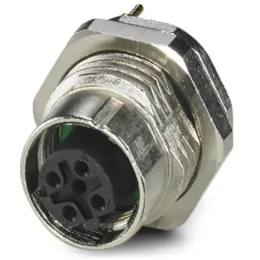 Panel socket, M12, 4 pole, solder pins, screw locking, straight, 1441875 - 1