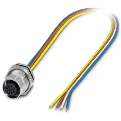 Panel socket, M12, 4 pole, strand connection, straight, 1419616 - 1