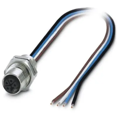 Panel socket, M12, 4 pole, strand connection, straight, 1425634 - 1