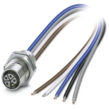 Panel socket, M12, 5 pole, strand connection, straight, 1425630 - 1
