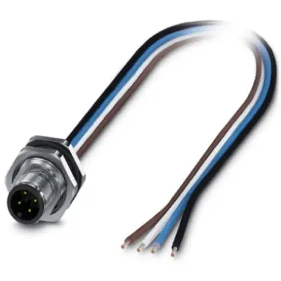 Panel plug, M12, 5 pole, strand connection, straight, 1411594 - 1