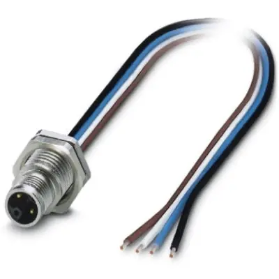 Panel plug, M12, 4 pole, strand connection, straight, 1425588 - 1