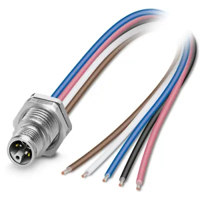 Panel plug, M12, 5 pole, strand connection, straight, 1425584 - 1