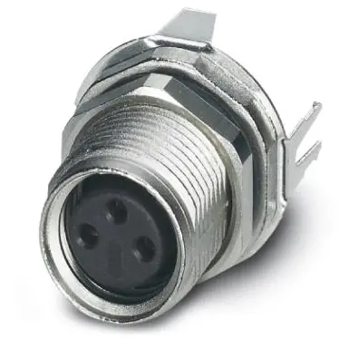 Panel socket, M8, 3 pole, solder pins, screw locking, straight, 1456116 - 1