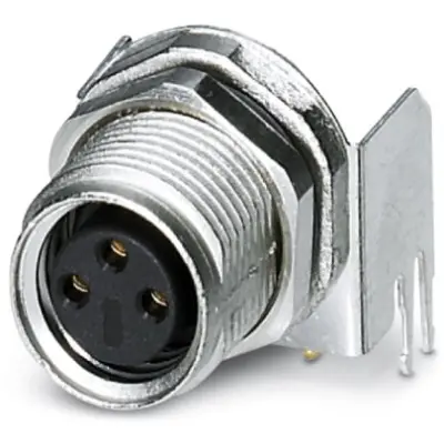 Panel socket, M8, 3 pole, solder pins, screw locking, angled, 1456145 - 1
