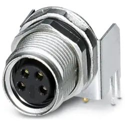 Panel socket, M8, 4 pole, solder pins, screw locking, angled, 1456158