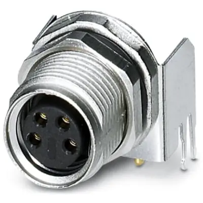 Panel socket, M8, 4 pole, solder pins, screw locking, angled, 1456158 - 1