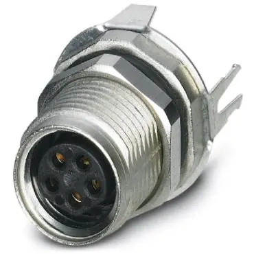 Panel socket, M8, 5 pole, solder pins, screw locking, straight, 1424241 - 1