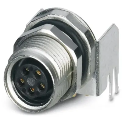 Panel socket, M8, 5 pole, solder pins, screw locking, angled, 1424239 - 1