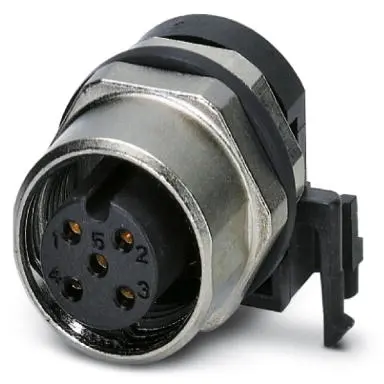 Panel socket, M12, 5 pole, solder pins, screw locking, straight, 1438024 - 1