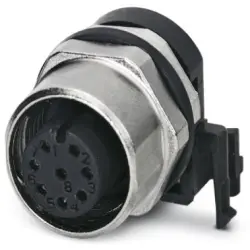 Panel socket, M12, 8 pole, solder pins, screw locking, straight, 1436974