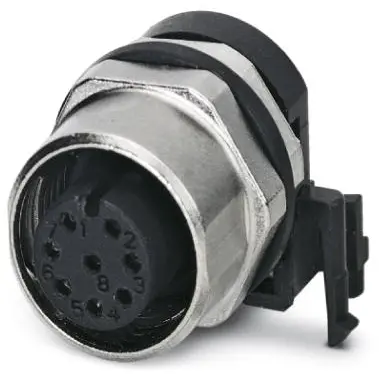 Panel socket, M12, 8 pole, solder pins, screw locking, straight, 1436974 - 1