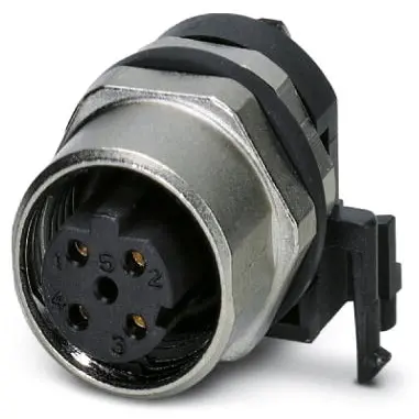 Panel socket, M12, 4 pole, solder pins, screw locking, straight, 1436550 - 1