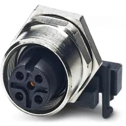 Panel socket, M12, 5 pole, solder pins, screw locking, straight, 1694240