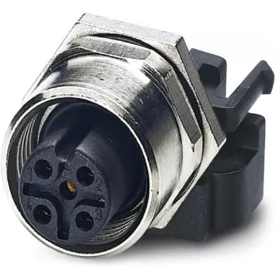 Panel socket, M12, 5 pole, solder connection, screw locking, straight, 1694237 - 1