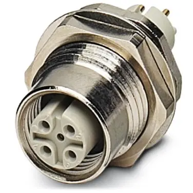 Panel socket, M12, 5 pole, solder pins, screw locking, straight, 1528167 - 1