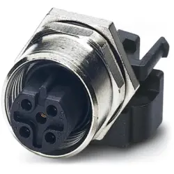 Panel socket, M12, 5 pole, solder pins, screw locking, straight, 1437180