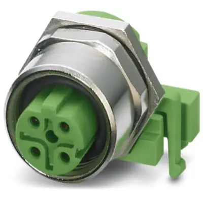 Panel socket, M12, 4 pole, solder pins, screw locking, straight, 1534630 - 1