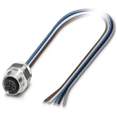 Panel socket, M12, 5 pole, strand connection, straight, 1554652 - 1