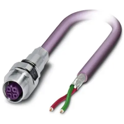 Sensor actuator cable, M12-cable socket, straight to open end, 2 pole, 0.5 m, PUR, purple, 4 A, 1525597 - 1