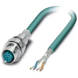 Sensor actuator cable, M12-cable socket, straight to open end, 4 pole, 1 m, PUR, turquoise, 4 A, 1528497