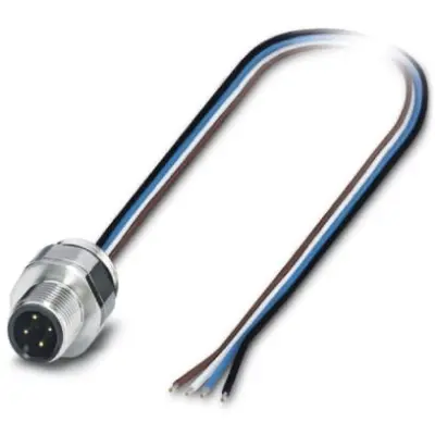 Panel plug, M12, 4 pole, strand connection, straight, 1554610 - 1