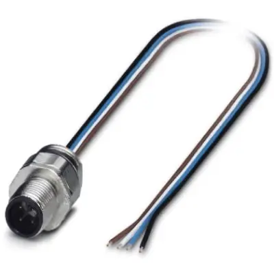 Panel plug, M12, 4 pole, strand connection, straight, 1693775 - 1