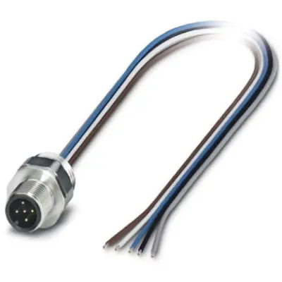 Panel plug, M12, 5 pole, strand connection, straight, 1554623 - 1