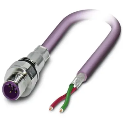 Sensor actuator cable, M12-cable plug, straight to open end, 2 pole, 0.5 m, PUR, purple, 4 A, 1525555 - 1