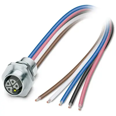 Panel socket, M12, 5 pole, strand connection, straight, 1425583 - 1